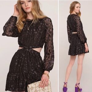 Heartloom Black Polka Dot Sabina Dress with Side Cutouts Long Sleeves sz M